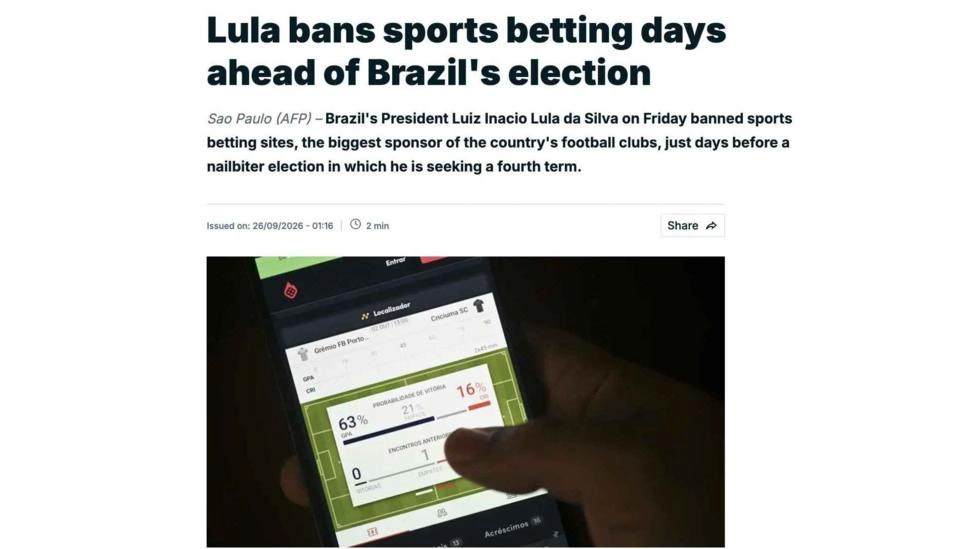 Imprensa internacional noticia a proibição das bets por Lula e fala em golpes no futebol e apostas como 'vilãs'